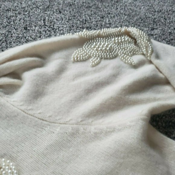 Vintage CERVELLE Open Front Cardigan Cream Embellishment Angora Lambswool - Picture 8 of 10
